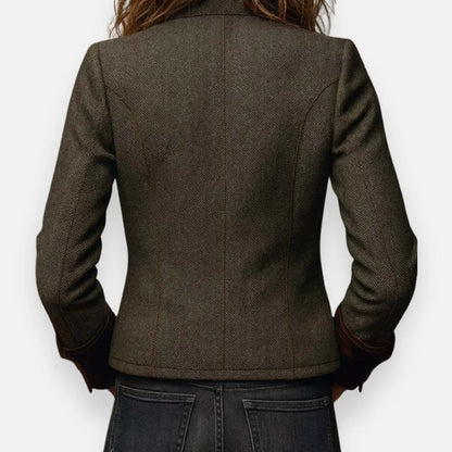 Mia | Women's Herringbone Tweed Utility Quilted Jacket Gold Button Detail