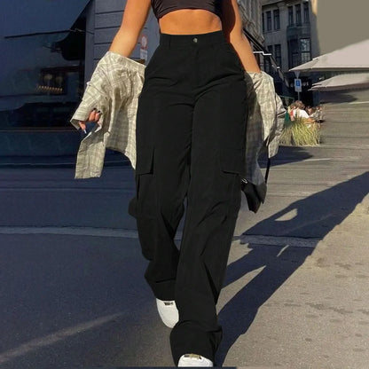 Women's High-Waist Cargo Pants with Functional Pockets