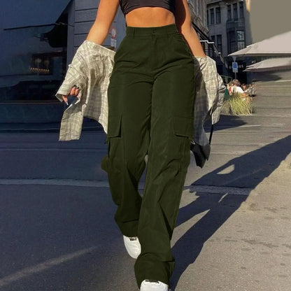 Women's High-Waist Cargo Pants with Functional Pockets