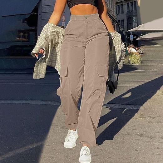 Women's High-Waist Cargo Pants with Functional Pockets