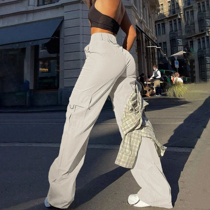 Women's High-Waist Cargo Pants with Functional Pockets