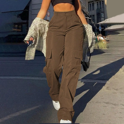 Women's High-Waist Cargo Pants with Functional Pockets