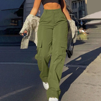 Women's High-Waist Cargo Pants with Functional Pockets