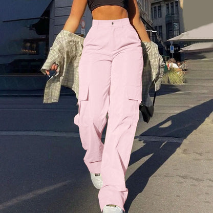 Women's High-Waist Cargo Pants with Functional Pockets
