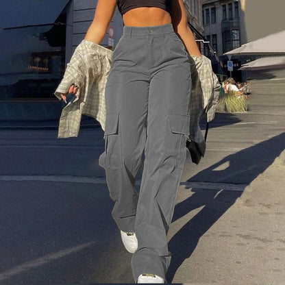 Women's High-Waist Cargo Pants with Functional Pockets