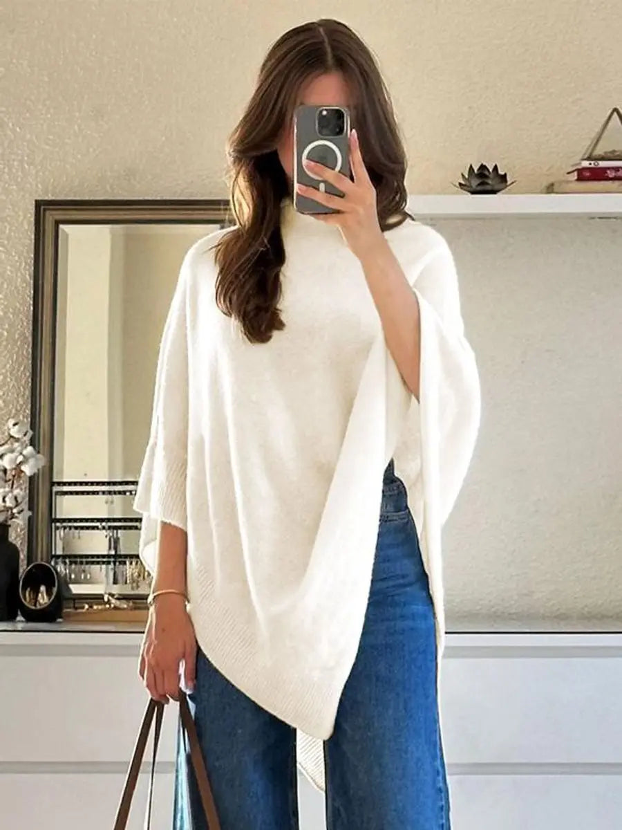 Women's Knit Cape Coat Asymmetric Hem Draped Poncho