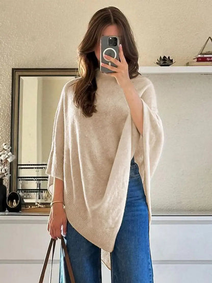 Women's Knit Cape Coat Asymmetric Hem Draped Poncho