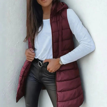 Women's Longline Hooded Sleeveless Puffer Vest