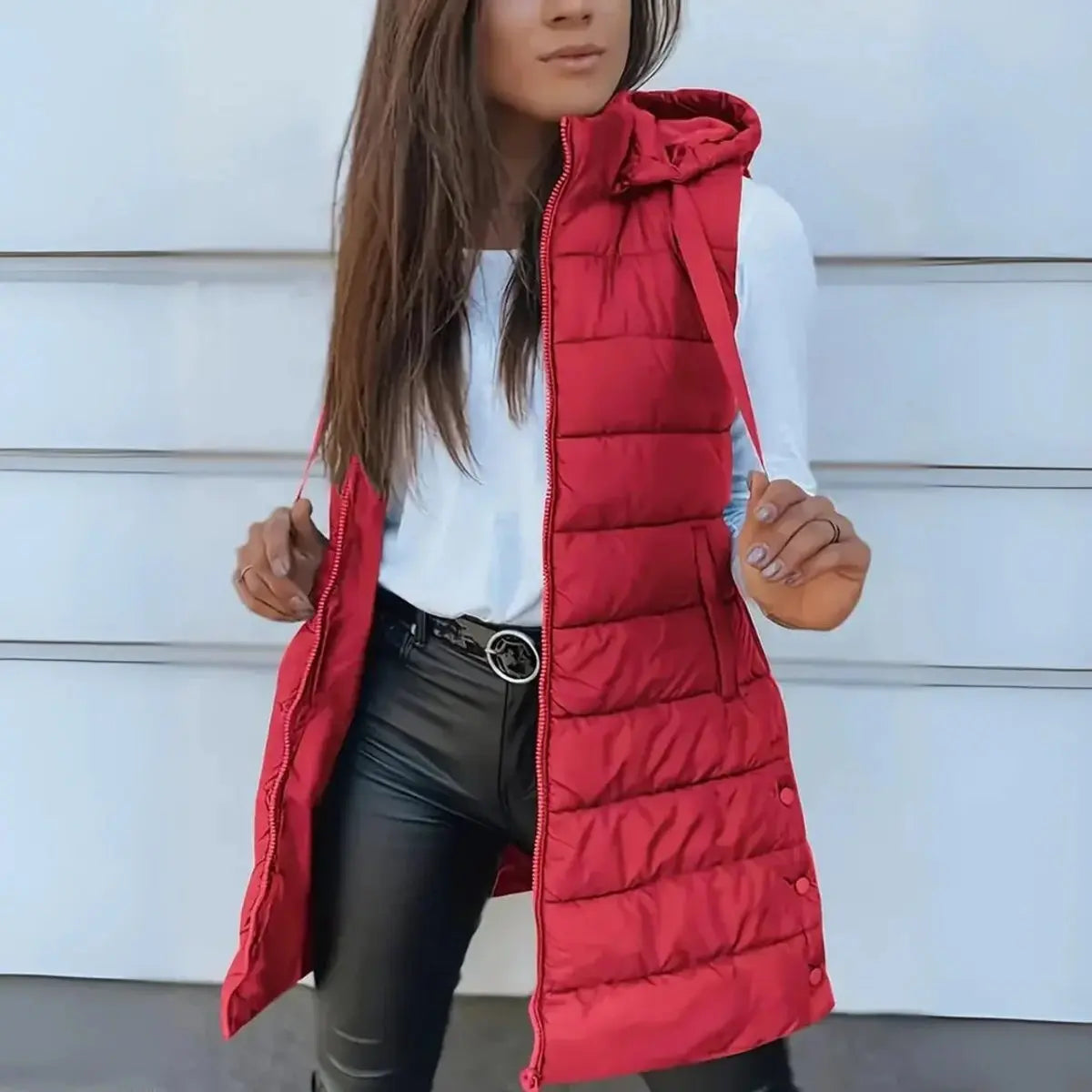 Women's Longline Hooded Sleeveless Puffer Vest
