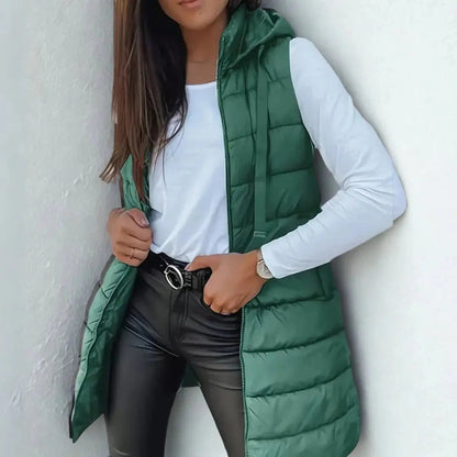 Women's Longline Hooded Sleeveless Puffer Vest
