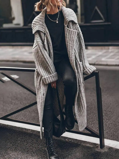 Phoebe | Women's Oversized Chunky Knit Lapel Longline Cardigan