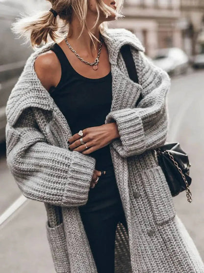 Phoebe | Women's Oversized Chunky Knit Lapel Longline Cardigan