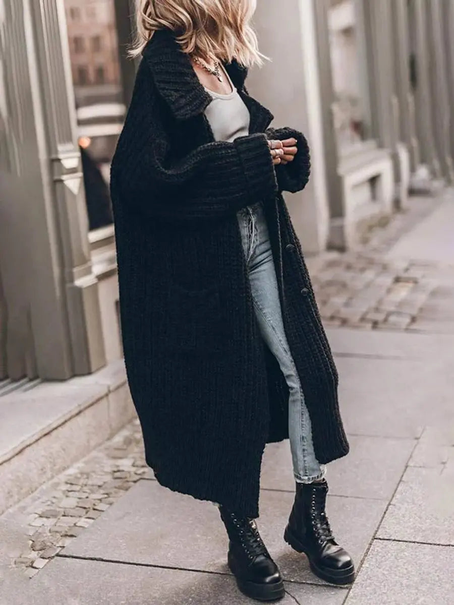 Phoebe | Women's Oversized Chunky Knit Lapel Longline Cardigan