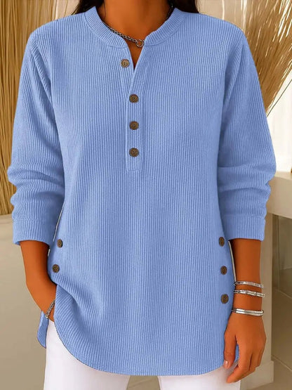 Women's Ribbed Jumper Button Detail Long Sleeve