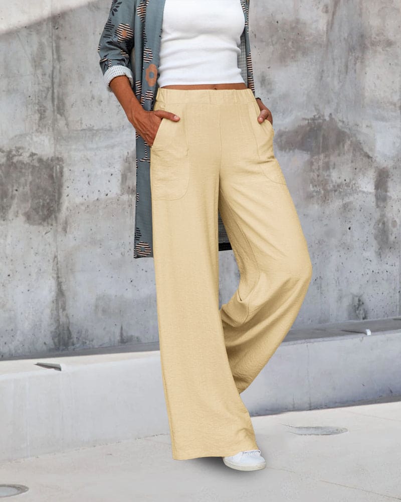 Women's Soft Wide Leg Casual Trousers with Elastic Waistband