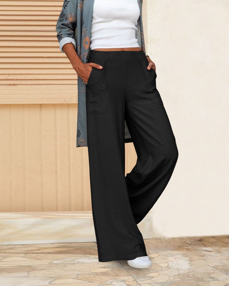 Women's Soft Wide Leg Casual Trousers with Elastic Waistband