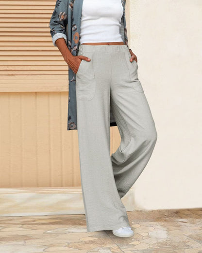 Women's Soft Wide Leg Casual Trousers with Elastic Waistband