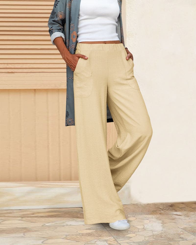 Women's Soft Wide Leg Casual Trousers with Elastic Waistband