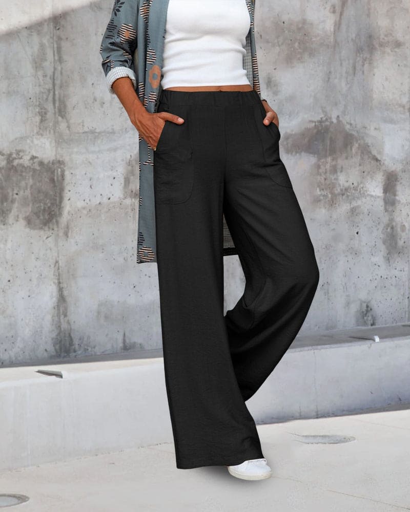Women's Soft Wide Leg Casual Trousers with Elastic Waistband