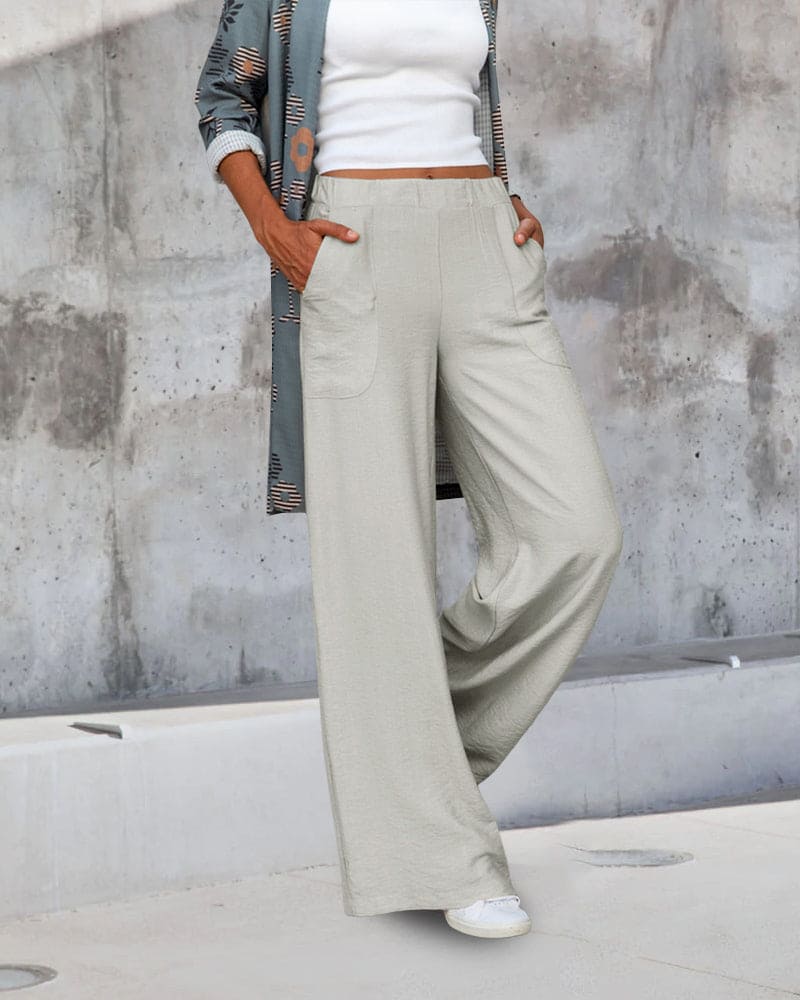 Women's Soft Wide Leg Casual Trousers with Elastic Waistband