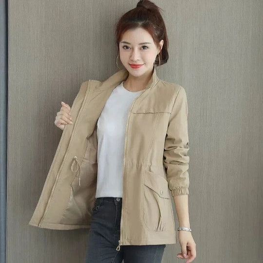 Women's Spring Trench Coat with Adjustable Waist