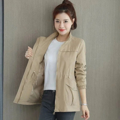 Women's Spring Trench Coat with Adjustable Waist