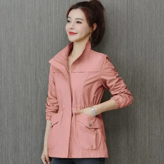 Women's Spring Trench Coat with Adjustable Waist