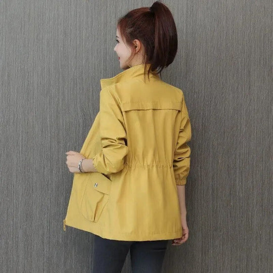 Women's Spring Trench Coat with Adjustable Waist