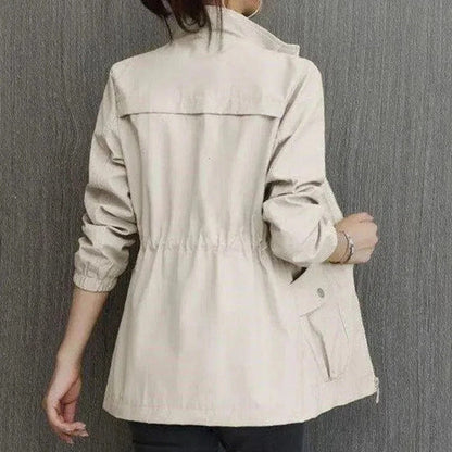 Women's Spring Trench Coat with Adjustable Waist