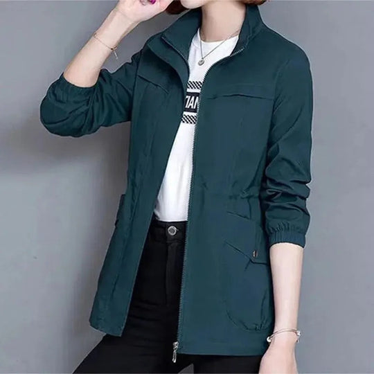 Women's Spring Trench Coat with Adjustable Waist