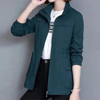 Women's Spring Trench Coat with Adjustable Waist