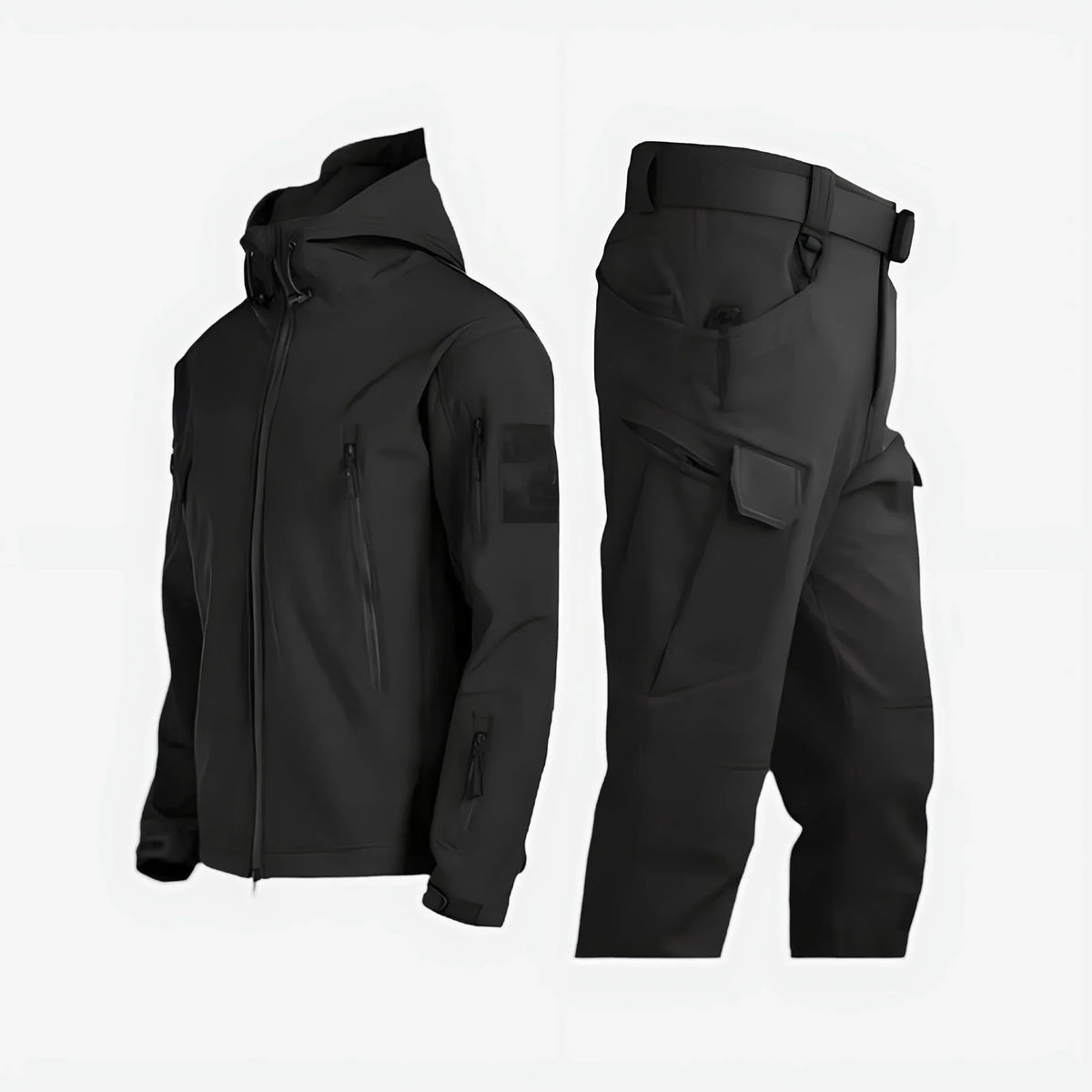 Women's waterproof outdoor tactical set with hooded jacket and cargo trousers