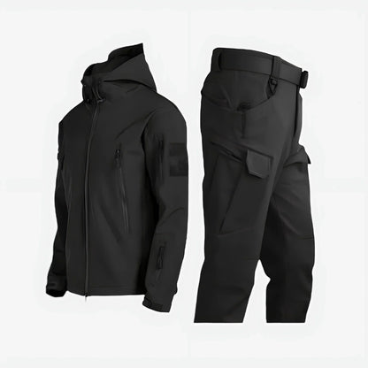 Women's waterproof outdoor tactical set with hooded jacket and cargo trousers
