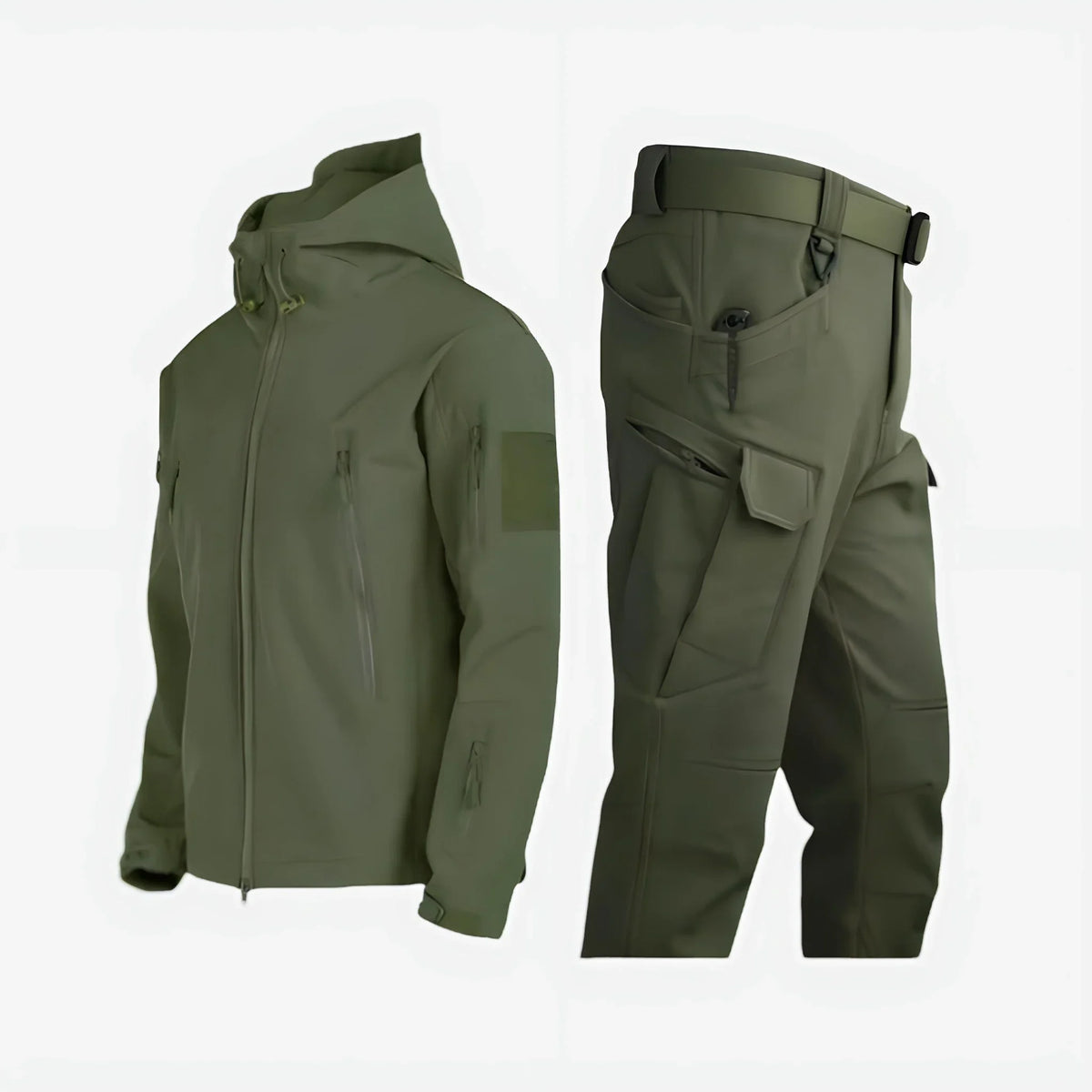Women's waterproof outdoor tactical set with hooded jacket and cargo trousers
