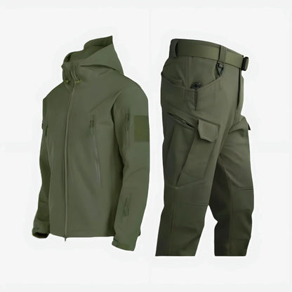 Women's waterproof outdoor tactical set with hooded jacket and cargo trousers