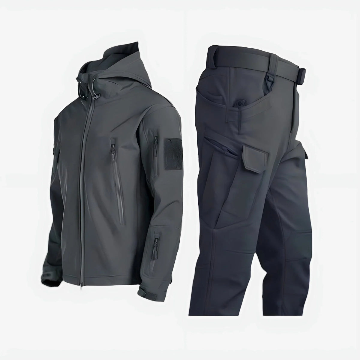Women's waterproof outdoor tactical set with hooded jacket and cargo trousers