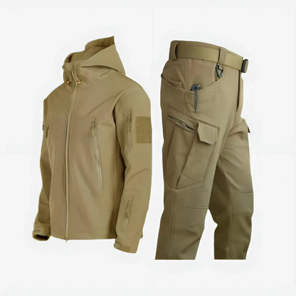 Women's waterproof outdoor tactical set with hooded jacket and cargo trousers