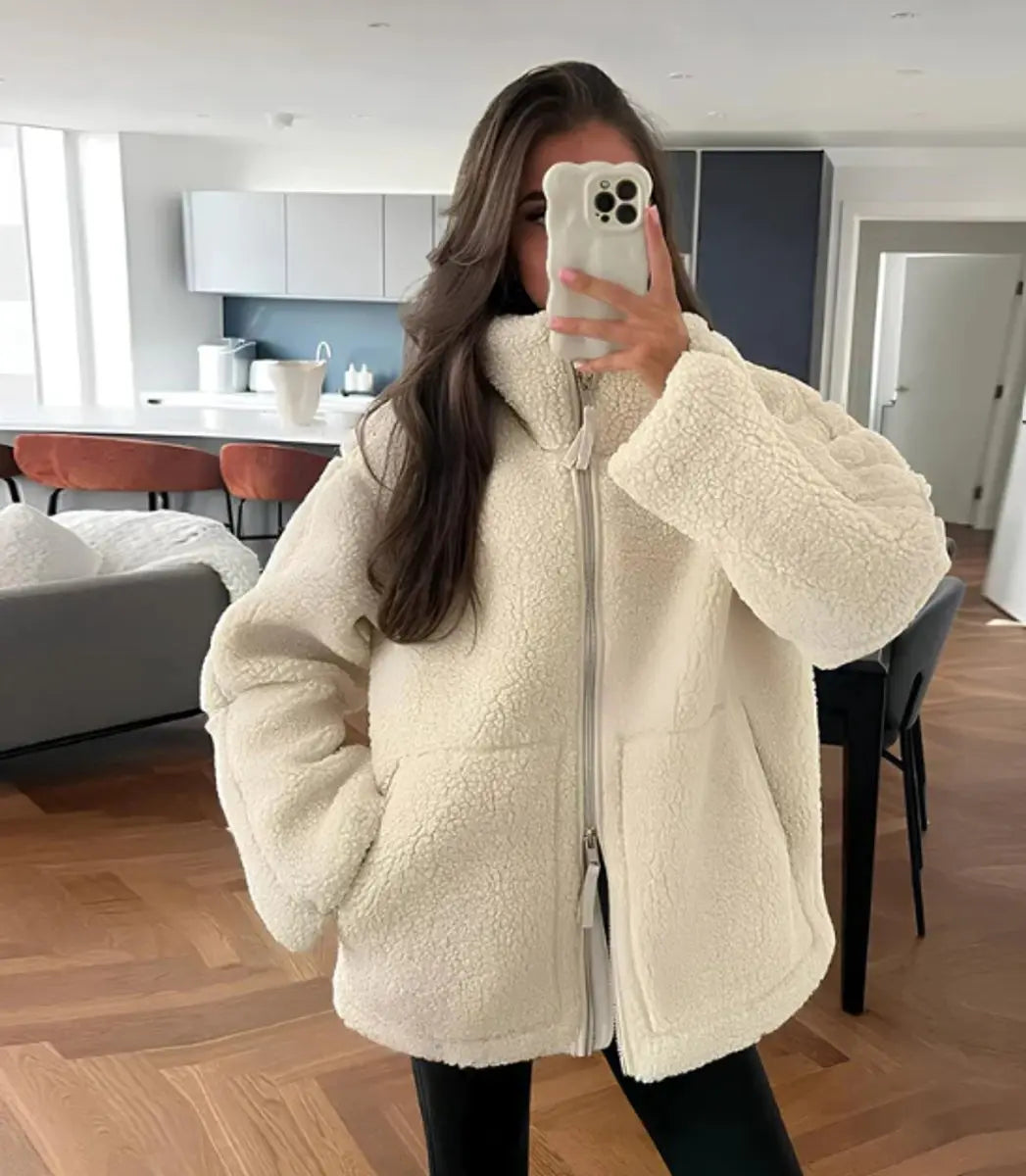 Women's Winter Coat Relaxed Fit Teddy Fleece Zip-Up Jacket