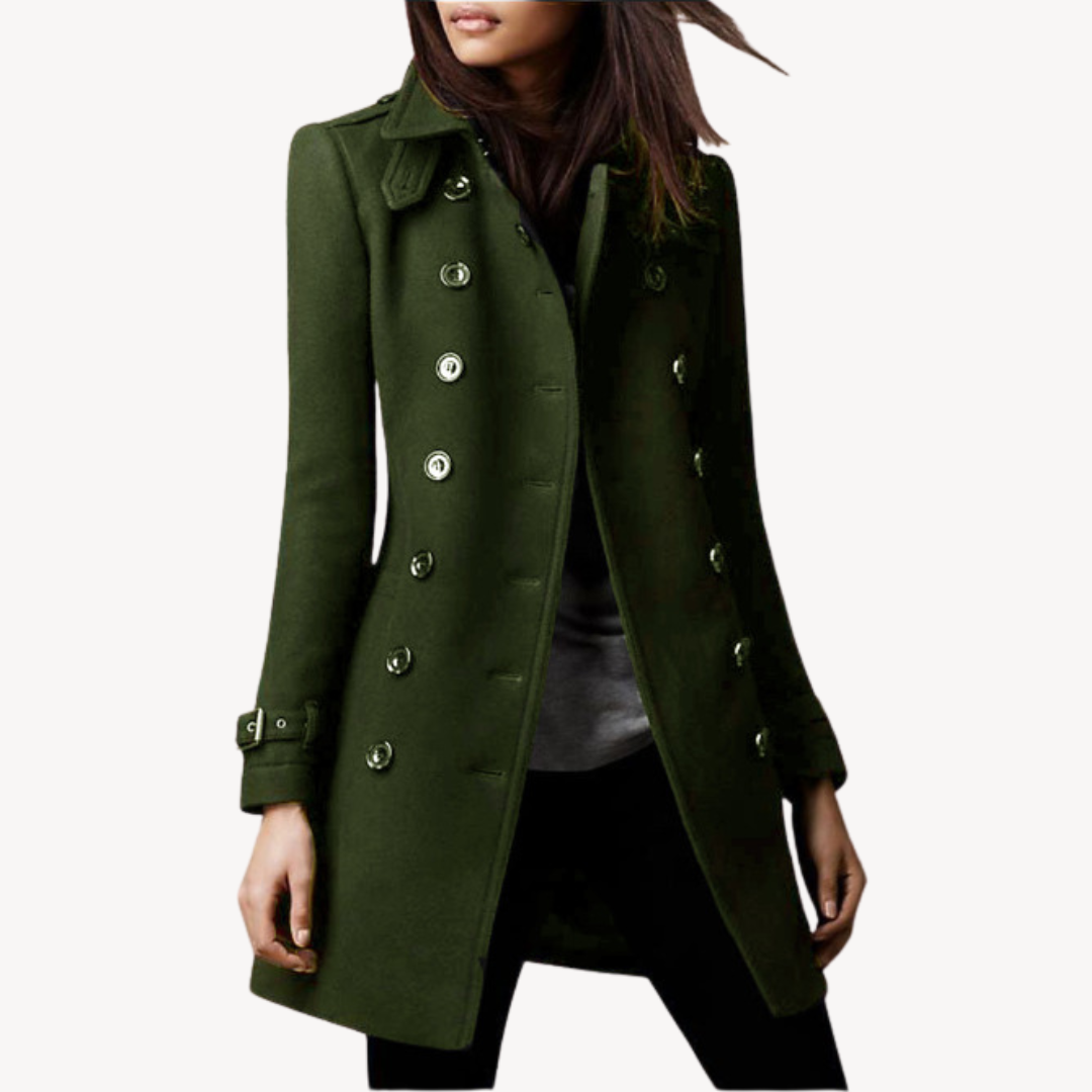Women's Peacoat - Double-Breasted Mid-Length Elegance