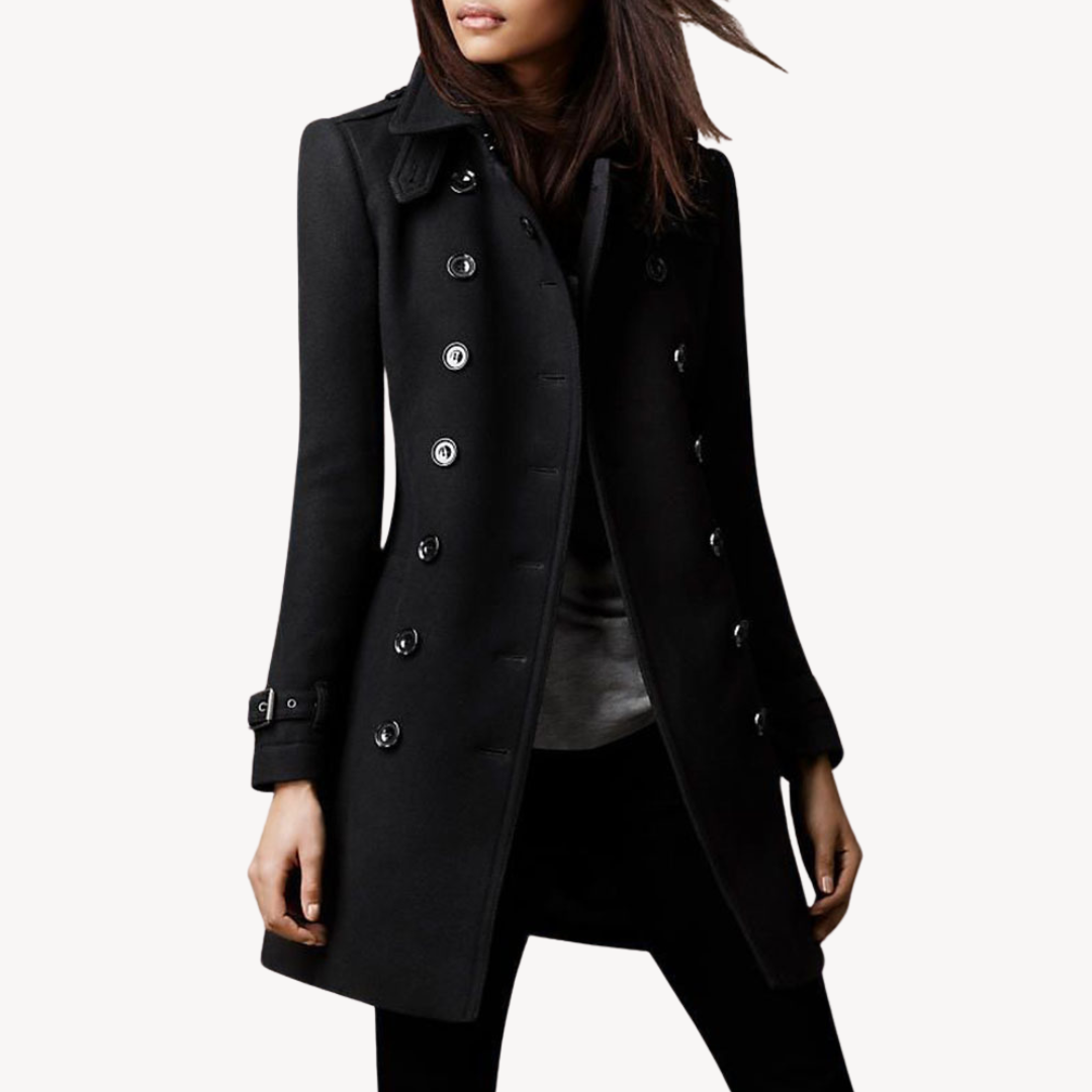 Women's Peacoat - Double-Breasted Mid-Length Elegance