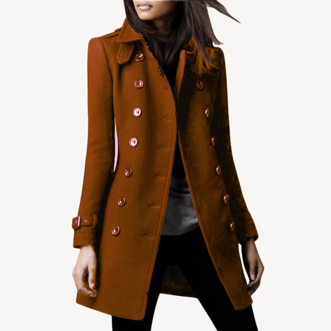 Women's Peacoat - Double-Breasted Mid-Length Elegance