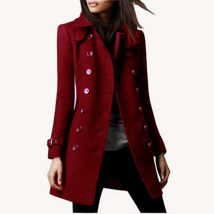 Women's Peacoat - Double-Breasted Mid-Length Elegance