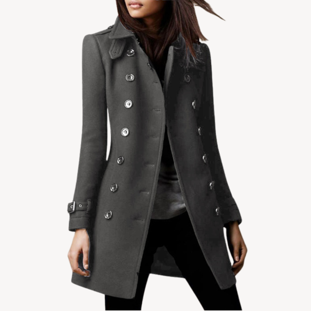 Women's Peacoat - Double-Breasted Mid-Length Elegance