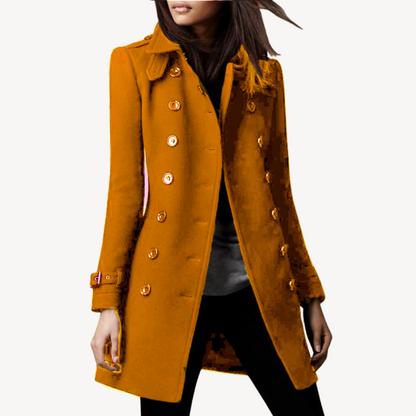 Women's Peacoat - Double-Breasted Mid-Length Elegance